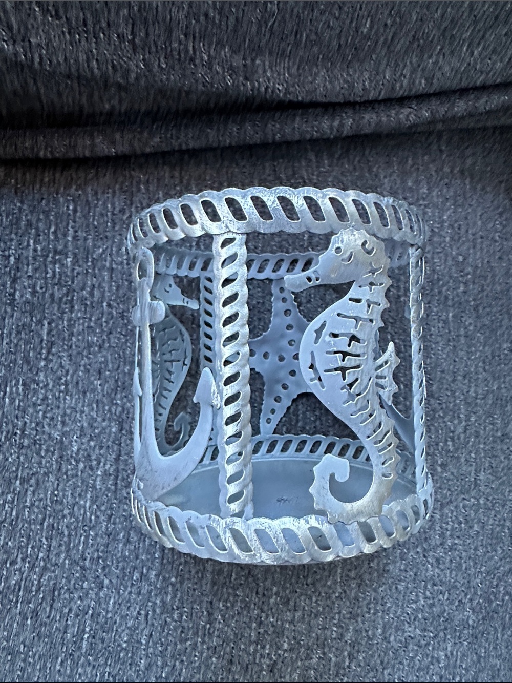Sonoma silver gray Coastal Seahorse Anchor & starfish Metal Candle Holder